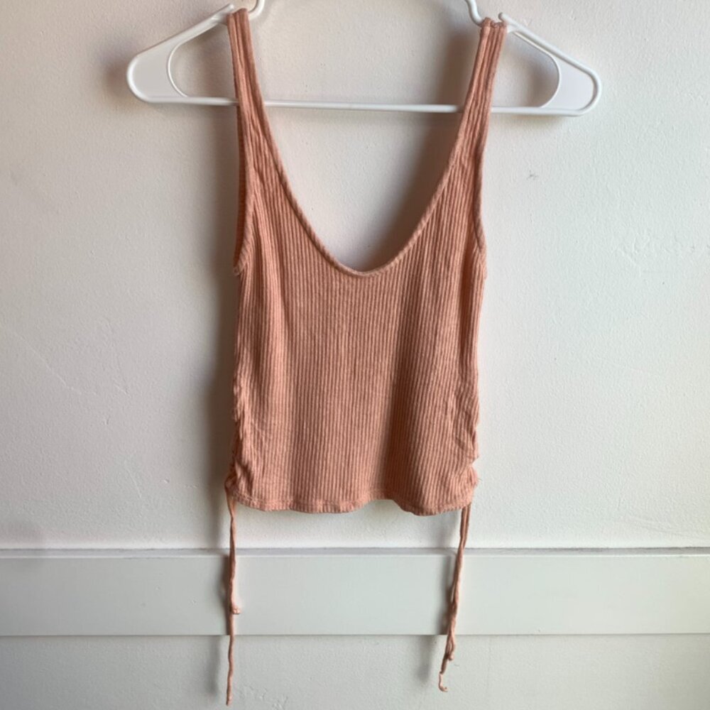 Urban Outfitters Peach Ribbed Lace Up Side Cropped Tank Top